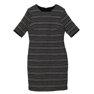 Cynthia Steffe Tweed Boucle Wool Blend Striped Cocktail Dress Black Tan Size 8